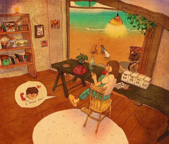 Saat suami berada jauh, saling bercerita dan mengucapkan aku merindukanmu merupakan momen manis yang menyenangkan. Foto: Instagram