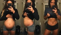 Michelle, seorang pegiat body building menunjukkan betapa gembul perutnya yang biasanya sixpacks. Perutnya menggembung sehabis mengonsumsi makanan tertentu. (instagram @madlymish) 