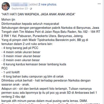 Unggahan lain yang menyebut permen susu di Banyumas mengandung PCC.