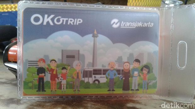 Ini kartu OK Otrip yang dijual di Halte TransJ Tanjung Priok.