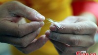 Pria ini membuat mie kecil yang terdiri dari 42 helai kemudian dimasukkan dalam lubang jarum. Mie ini memiliki diameter 0,067 millimeter. Foto: Istimewa