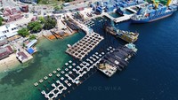 Berikut adalah proyek pembangunan dermaga peti kemas dan reklamasi Pelabuhan Sorong di Papua Barat yang dibangun PT Wijaya Karya yang menelan total anggaran Rp 670 miliar untuk 4 proyek tersebut. Foto: Dok. PT Wijaya Karya (Persero) Tbk