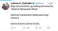 Ucapkan Selamat Natal, Menag Lukman Sampaikan Salam Damai