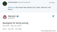 Wah, kalau ini Wendy’s menyuruh netizen minta maaf pada temannya karena mereka suka Wendy’s namun dia sendiri tidak. Foto: Istimewa