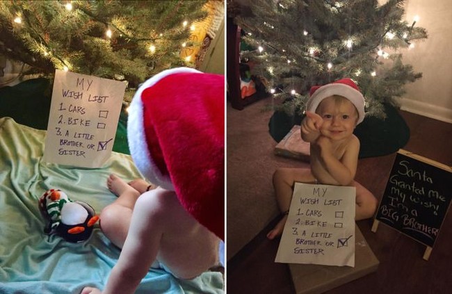 Pasangan dari Pennsylvania, Danielle dan Josh Mallozzi, membuat kartu Natal dengan model anak mereka. Keduanya membiarkan putra kecilnya tanpa busana dan hanya mengenakan topi Santa Clause. Gemas! Foto: Dok. Danielle Mallozzi/@simplyholisticmomma