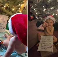 Pasangan dari Pennsylvania, Danielle dan Josh Mallozzi, membuat kartu Natal dengan model anak mereka. Keduanya membiarkan putra kecilnya tanpa busana dan hanya mengenakan topi Santa Clause. Gemas! Foto: Dok. Danielle Mallozzi/@simplyholisticmomma