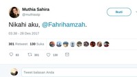 Cuitan netizen yang meminta Fahri Hamzah untuk menikahi dirinnya. 
