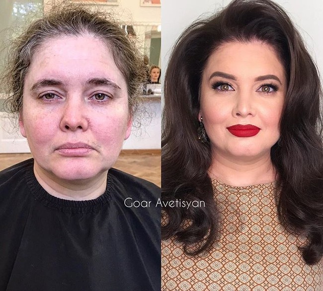 Goar Avetisyan berhasil mengubah wanita yang ditemuinya secara tidak sengaja di tukang jahit ini menjadi sosok mirip artis dunia. Foto: Instagram Goar Avetisyan