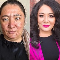 Melalui makeup, Goar Avetisyan membuktikan semua wanita bisa mirip bintang Hollywood, termasuk wanita yang wajahnya dipenuhi jerawat dan flek ini. Foto: Instagram Goar Avetisyan