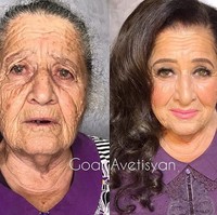 Untuk pertamakalinya dalam sembilan tahun, Goar Avetisyan berhasil membuat neneknya menjadi wanita yang lebih muda berkat makeup. Foto: Instagram Goar Avetisyan