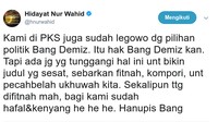HNW mengatakan sudah legawa dengan putusan politik Demiz di Pilgub Jabar 2018. Foto: Twitter