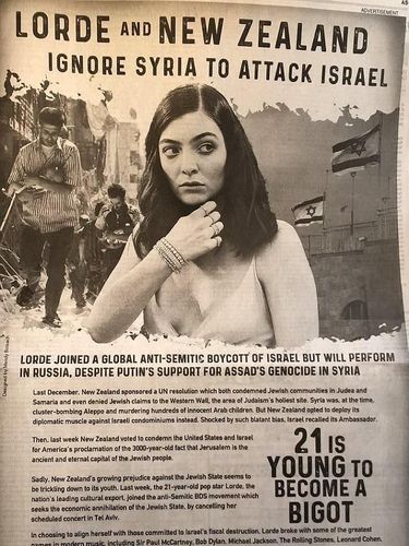 Batalkan Konser di Israel, Lorde Dijuluki Fanatik di Iklan Washington Post