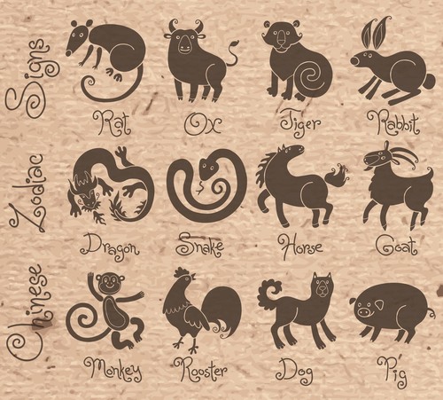 Illustrations or icons of all twelve Chinese zodiac animals. Vector illustration.