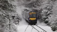 Sebuah kereta api melintasi salju di Moy dekat Inverness, Skotlandia  (Foto: Dok. Rex Features)