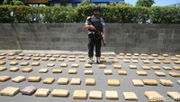 Penampakan ganja 1,3 ton yang diperlihatkan polisi.