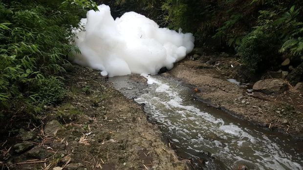 Gunungan busa ini muncul secara tiba-tiba (