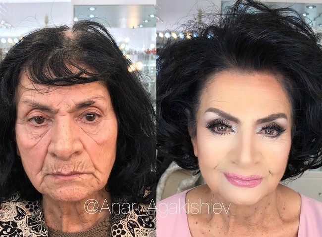 Adalah makeup artist Anar Agakishiev yang andal mentransformasi wanita menjadi lebih cantik dengan makeup. Penata rias asal Azerbaijan tersebut bahkan bisa membuat wanita-wanita berusia matang jadi lebih muda berkat tata rias dan rambut yang menawan. Foto: Instagram Anar Agakishiev