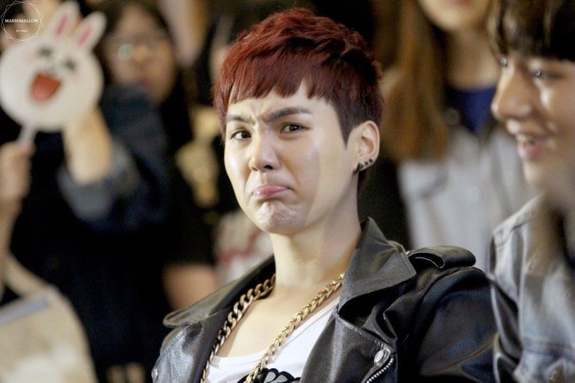 Suga BTS saat ekspresi wajahnya cemberut Foto: Istimewa