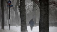 Seorang pria melintas di tengah lebatnya salju di area Central Park. Untuk diketahui cuaca ekstrem ini bisa mencapai suhu -37 derajat. (Foto: dok. Reuters)