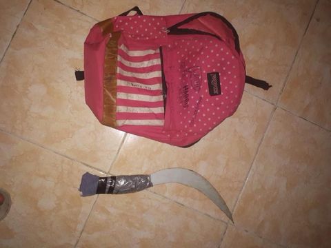 Tas ransel dan celurit yang dibawa Izal