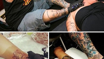 Brian Tagalog lahir tanpa lengan. Meski demikia ia tetap ingin hidup seperti orang-orang normal. Ia pun berprofesi sebagai pelukis tato, bahkan ia menjadi satu-satunya seniman tato yang memliki sertifikat tanpa lengan di dunia. Foto: Bored Panda