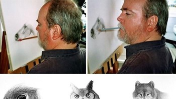 Doug Landis mengalami kelumpuhan pada bagian tubuhnya setelah kecelakaan ketika pertandingan gulat di sekolahnya. Meski demikian ia bisa hasilkan lukisan hewan yang keren melalui mulutnya. Foto: Bored Panda