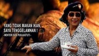 Menteri Susi ancam yang enggak makan ikan bakal ditenggelamkan lho. Istimewa.