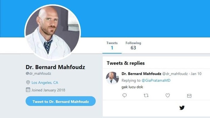 Twitter mengatasnamakan sang dokter. Foto: istimewa Twitter mengatasnamakan sang dokter. Foto: istimewa