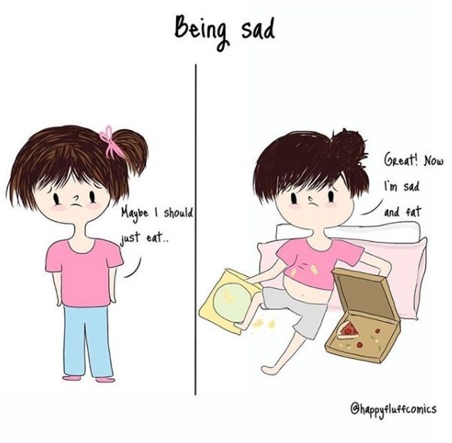 Stress dan sedih terkadang membuat wanita untuk selalu ingin makan. Foto: Instagram