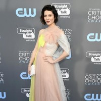 Mary Elizabeth Winstead juga memakai karya Delpozo yang berwarna. Foto: Getty Images