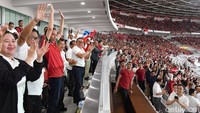 Foto: Jokowi yang mengenakan kaos merah timnas itu terpantau semringah. Suasana kegembiraan juga terlihat di muka pejabat lain saat Ilham Udin Armaiyn menjebol gawang lawan. (Foto: Laily Rachev - Biro Pers Setpres)
