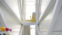 Tampilan dalam rumah didominasi oleh warna putih. Sementara bagian lantai menggunakan material papan kayu. Istimewa/Archdaily.