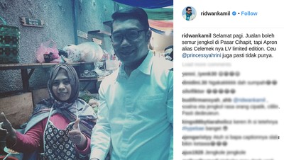 Pose Bareng Penjual Semur Jengkol Bercelemek LV, Ridwan Kamil Ledek Syahrini