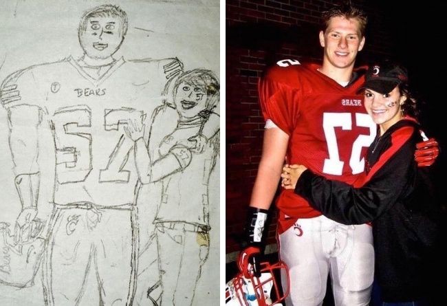 Pasangan ini sungguh tidak menyangka gambar yang dibuat oleh teman mereka saat keduanya duduk di bangku sekolah kelas tujuh benar-benar menjadi kenyataan di masa depan. Keduanya berpacaran persis seperti di gambar tersebut. Foto: Dok. Instagram thewaywemet, Reddit