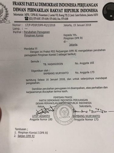 Gantikan TB Hasanuddin, Bambang Wuryanto Jadi Pimpinan Komisi I
