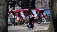 Becak di New York berada di Central Park. Di kawasan itu banyak turis yang menggunakan becak sebagai transportasi mereka. 