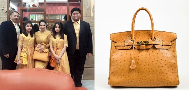Berpose bersama keluarganya, Bupati Rita bergaya membawa tas Hermes Birkin dari kulit burung unta seharga US$ 37 ribu atau sekitar Rp 500 juta. Foto: Dok. Facebook, Hermes.