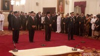 Mantan Panglima TNI Jenderal (purn) Moeldoko juga dilantik menjadi Kepala Staf Presiden (KSP) dan Agum Gumelar sebagai anggota Wantimpres. Foto: Bagus Prihantoro/detikcom
