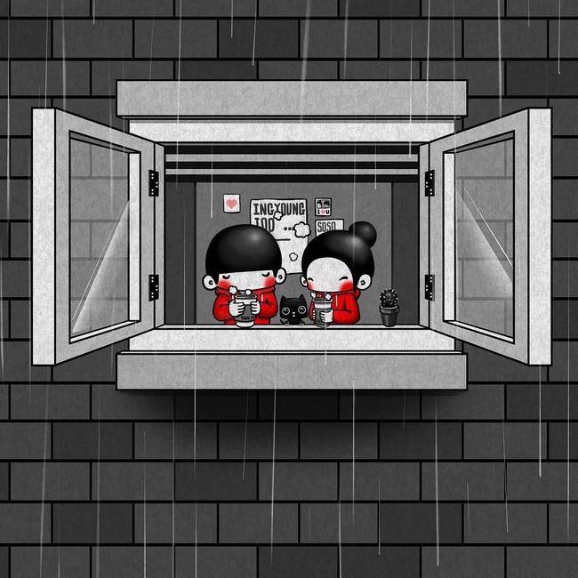 Momen romantis yang didapat ketika hujan turun dengan menghabiskan waktu bersama sambil minum kopi. Foto: Instagram