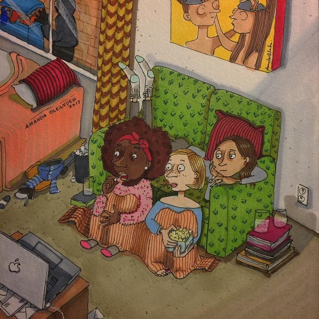 Salah satu hal manis yang biasa dilakukan wanita dengan sahabat-sahabatnya adalah menghabiskan waktu dengan menonton film bersama di rumah. Foto: Instagram