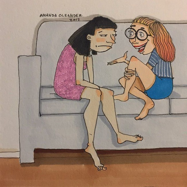 Momen ketika kamu bosan mendengarkan curhatan sahabat yang terus-terusan bercerita tentang pria yang disukai olehnya. Foto: Instagram