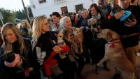 Warga mengantre untuk memberkati hewan-hewan mereka di depan gereja San Anton di Malaga (Foto: Dok. Reuters)