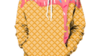 Lelehan es krim berwarna pink ditambah dengan meises warna warni membuat hoodie ini tampil ceria. Foto: Istimewa