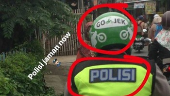 Bisa aja nih driver pakai jaket polisi, biar gak kena tilang? (Foto: Instagram/dramaojol.id)