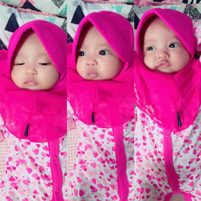 Pipi Sabina yang gembil membuatnya makin gemas memakai hijab. Foto: Instagram