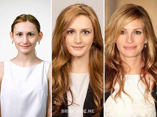 Inilah bukti bahwa makeup bisa mengubah wajah seseorang. Wanita berambut cokelat ini contohnya. Setelah mendapat sentuhan makeup, dia bisa berubah mirip Julia Roberts. Foto: Dok. Brightside