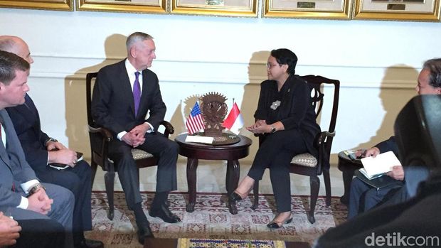 Menhan AS James Mattis bertemu Menlu Retno Marsudi, Senin (22/1/2018)