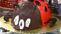Cake berbentuk kumbang ini sebenarnya sudah bagus. Namun, mata dan mulutnya malah meleleh jd tak keren lagi. Foto: Istimewa