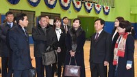 Hyon memimpin delegasi Korut yang beranggotakan tujuh orang dalam kunjungan ke Korsel pada Minggu (21/1) waktu setempat. Delegasi ini datang untuk memeriksa fasilitas budaya di Gangneung dan Seoul yang akan menjadi lokasi Orkestra Samjiyon. (Foto: Yonhap via REUTERS)