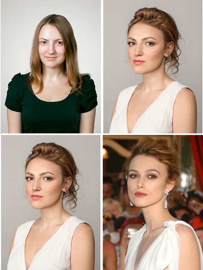 Meskipun tidak benar-benar mirip, tetap saja transformasi wanita ini menjadi Keira Knightley setelah dimakeup sungguh mengagumkan. Foto: Dok. Brightside
